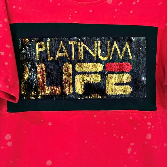 Bare Fox King PLATINUM LIFE Shirt Size Large Red Gold Black Reversible Sequins - Picture 2 of 7